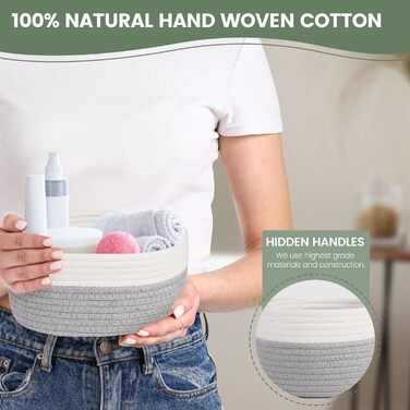 Кошик для зберігання з бавовняної мотузки, набір з 5 шт. , кошик для зберігання, органайзер для пеленального столу, кошик для зберігання у ванну кімнату, дитячу кімнату, пеленальний столик, білий та сірий.