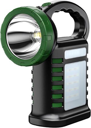 Багатофункціональний акумуляторний світлодіодний ліхтарик-прожектор для походів. Потужний, міцний акумуляторний робочий ліхтарик на сонячній енергії, зеленого кольору.