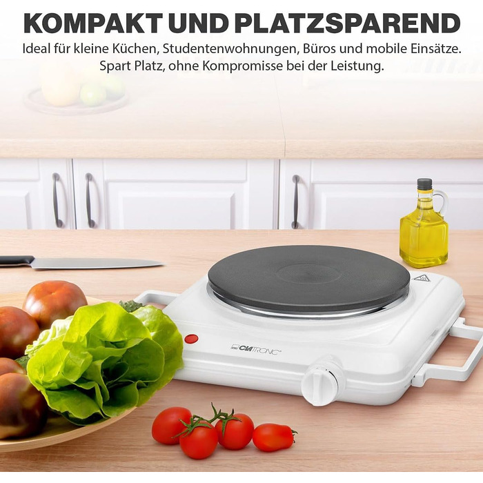 Клатронічна плита для кемпінгу, кухні чи офісу Варильна плита 1 Ø приблизно 180 мм Плита з плавним термостатом і світловим індикатором термостійкий лак 1500 Вт ЕКП 3582