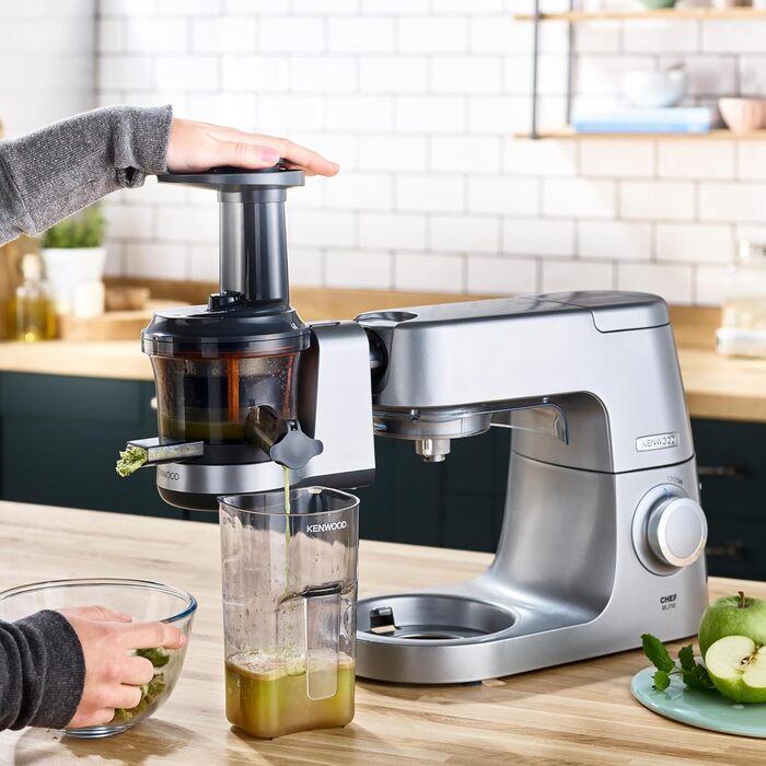 Повільна соковижималка Kenwood KAX720PL аксесуари для кухонних комбайнів Kenwood, електрична соковижималка з контейнером для соку 400 мл і функцією захисту від крапель, сріблясто-сірий