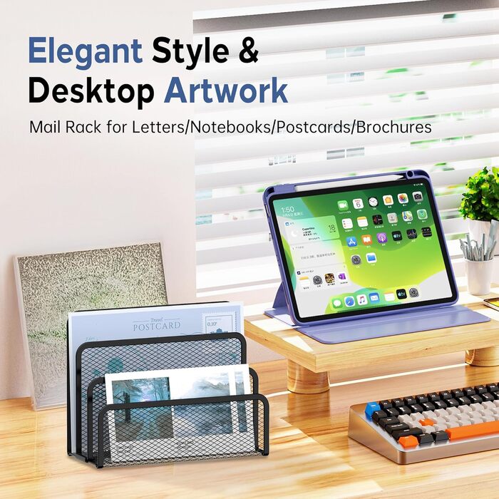 Тримач для листів SUPEASY з 3 відділеннями - металевий сітчастий тримач для документів для столу, настільний тримач для пошти та лоток для листів (чорний)