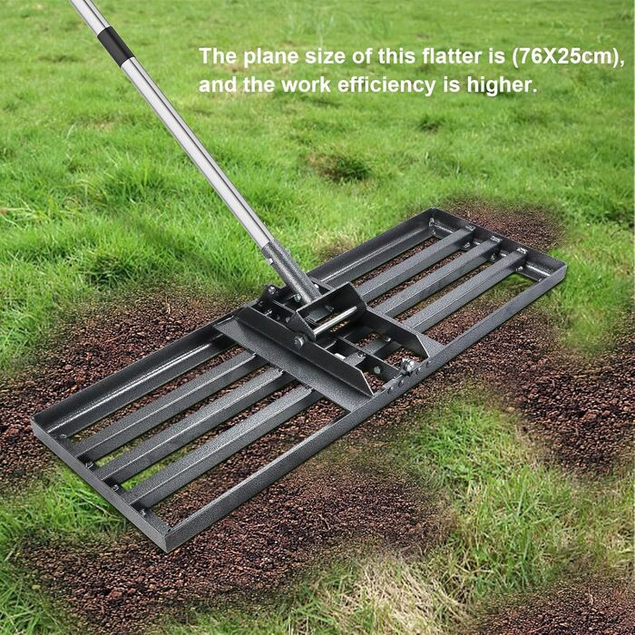 Гребінь для вирівнювання газону 76см 25см з ручкою 180см, садова рейка з нержавіючої сталі для газону, регульований інструмент для вирівнювання газону для гольф-полів, стадіонів та прибудинкових територій