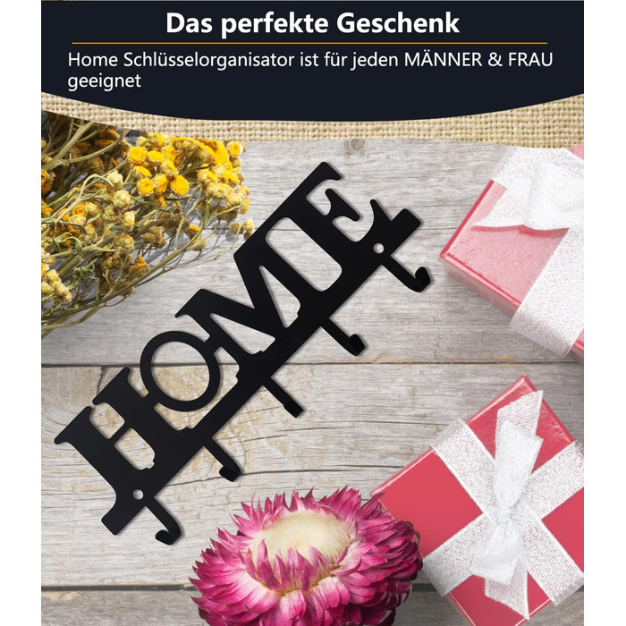 Настінна вішалка для ключів 5 гачків, декоративна, легка установка, легована сталь, чорна, тримач для ключів для декору настінного