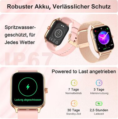 Розумний годинник для чоловіків та жінок, функція телефону, артеріальний тиск, пульс, відстеження сну, 1,96-дюймовий фітнес-годинник зі штучним інтелектом та понад 100 спортивними режимами, водонепроникність IP67, крокомір, будильник, калькулятор, візитна