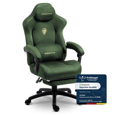 Ергономічне ігрове крісло Dowinx з масажною поперековою подушкою, регульованим по висоті підголівником, потовщеною подушкою сидіння, висувною підставкою для ніг, регульованими підлокітниками, велюр з мікрофібри, кут нахилу 155, зелене