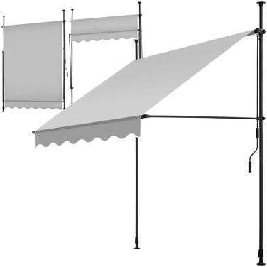 Маркиза tectake з кріпленням та ручним приводом, балконна маркізка без свердління, регульована по висоті, стійка до ультрафіолету, водовідштовхувальна, навіс для патіо, сонцезахист для патіо та балкону, ширина 150 см - світло-сірий