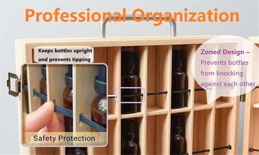 Рівневий органайзер для ефірних олій з масиву дерева з 72 відділеннями та ремінцем - коробка для зберігання з шухлядою, підставка для флаконів об&39ємом 5-15 мл, ароматичних олій, лаку для нігтів, косметики, губної помади, дерев&39яний, 72 відділення, 2-