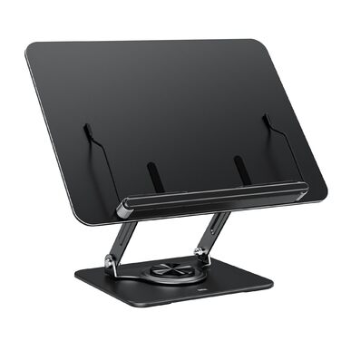 Підставка для читання та роботи з ноутбуком, ергономічний тримач для книг, регульована конструкція з еластичними затискачами для нот, рецептів, планшетів, чорний колір, 01