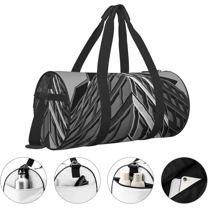 Спортивна сумка для подорожей, архітектурний принт, чорна, на одну-дві ночі, універсальний розмір