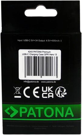 Зарядний кейс PATONA преміум-класу з 3 відсіками, сумісний з GoPro Hero 13, AEBAT-201 Заряджає 3 акумулятори одночасно Зі світловим індикатором та застібкою-клацкою Компактний та легкий У комплекті кабель USB-C