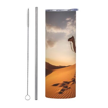 Кухоль з прямою трубочкою, 590 мл, одинокий верблюд, з принтом, дорожній кухоль, підходить для кемпінгу, офісу та дому