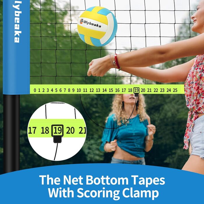 Комплект волейбольної сітки для вулиці (з футмовою системою), Залізні стійки з регульованою висотою та конструкцією проти провисання, З м'ячем та сумкою