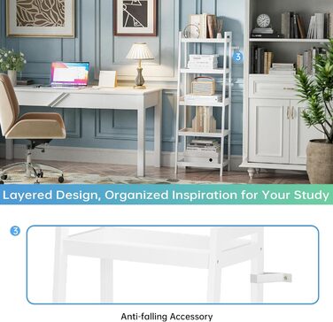 Бамбукова книжкова полиця SMIBUY з драбиною, органайзер для полиць у ванній кімнаті, окремостояча підставка для рослин, компактні полиці для спальні, кухні, балкону (біла, 5 полиць (127 см заввишки)) Біла 5 полиць (127 см заввишки)