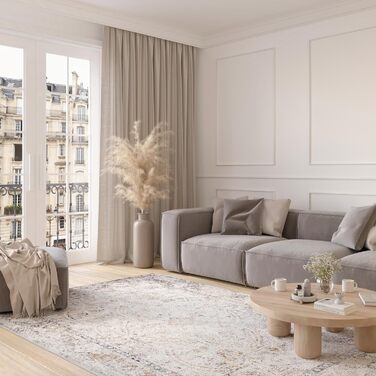 Килим з коротким ворсом Vintage Кремовий Білий Сірий Темно-сірий Дизайн рамки Використано Ефект Розмитий Розмитий Вітальня Спальня