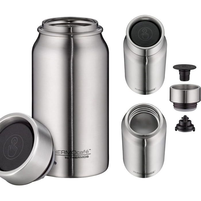 Термокухоль THERMOcaf by THERMOS TC, нержавіюча сталь, 0,35 л, термокружка з нержавіючої сталі, ізольована кружка, дорожня кружка, герметична, зберігає напої гарячими 8 годин і холодними 16 годин, можна мити в посудомийній машині, без BPA, нержавіюча стал