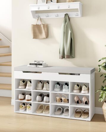 Лавка для взуття Hzuaneri, полиця для взуття із сидінням, лавка для зберігання, 12 відділень, знімні полиці, підходить для вітальні, коридору, входу, 30 x 100 x 55 см, білий SB53503GY