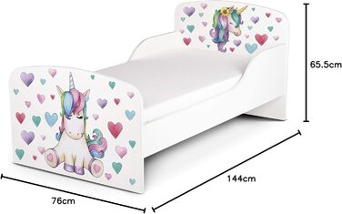 Функціональне ліжко Leomark з дерева - єдиноріг - дитяче ліжко з матрацом для дітей, дерев'яне ліжко з рейковою рамою з бічним зах