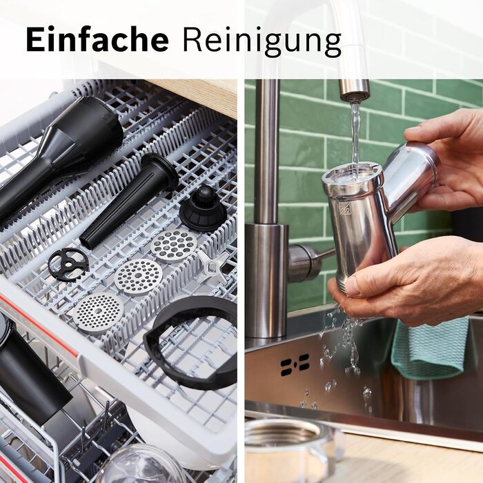 М'ясорубка Bosch MultiPower Serie 6 MFWS607W, 2 перфораційні решітки (4,5 та 8 мм), нержавіюча сталь, підходить для посудомийки, насадки для кеббе та ковбас, потужність 2100 Вт, біла