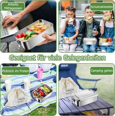 Металева ланч-бокс HaWare з роздільниками, 850 мл. Бенто-бокс з сумкою, для дітей та дорослих, герметичний контейнер для їжі зі знімною перегородкою для офісу/школи/пікніка. Можна мити в посудомийній машині, об'єм 850 мл.