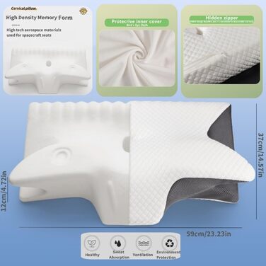 Подушка Curosleep - ергономічна підтримка для шиї, ортопедична подушка для підтримки шиї Dreamsleepz, подушка для контурного розгладження, комфортна подушка для підтримки шийного відділу хребта з піною з ефектом пам&39яті для покращення сну (чорна)