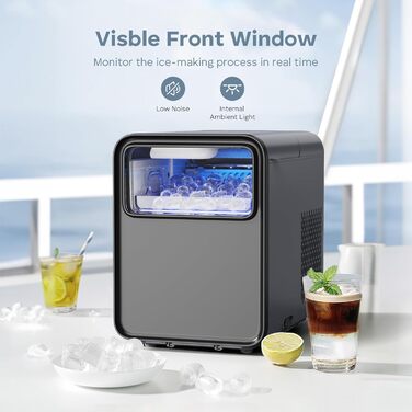 Машина для кубиків льоду OMISOON, машина для кубиків льоду маленька 12 кг/24 години, 9 кубиків за 6 хвилин, самоочисний льодогенератор із совком для льоду та кошиком, 2 розміри кубиків льоду, чорний