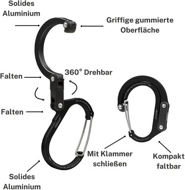 Карабін Gear AID HEROCLIP для спорядження та гачка (середній) для кемпінгу, походів та організації гаража, розмір M, чорний