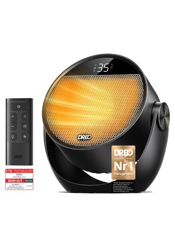 Енергозберігаючий маленький, тихий портативний вентилятор-обігрівач Dreo потужністю 1500 Вт з пультом дистанційного керування, термостатом, можливістю нахилу на 60, 8 функціями безпеки, керамічним нагрівальним елементом PTC, 12-годинним таймером, 3 режима