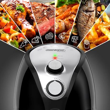 Фритюрниця MONZANA 3.6 л з антипригарним покриттям 9в1 Функція 80-200C Cool Touch Посудомийна машина Безпечна кухня Фритюрниця Духовка з гарячим повітрям Чорний