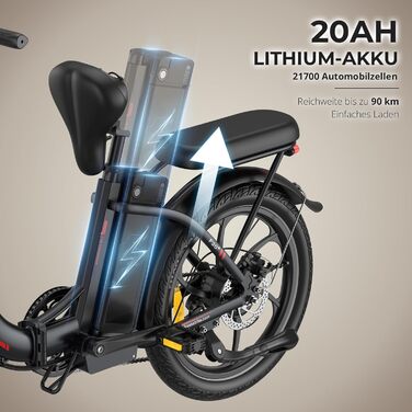 Дюймовий складаний електровелосипед-фетбайк (2026) - акумулятор 36 В 20 Аг, двигун 250 Вт, вантажопідйомність 140 кг, 25 км/год, E-MTB 20 - унісекс електровелосипед для жінок та чоловіків, сірий, сумка на спинку, 20 20-