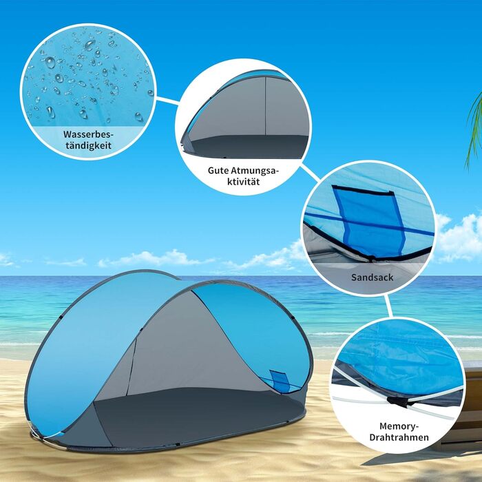 Розкладний пляжний намет Duhome, захист від ультрафіолету, декоративний намет, захист від негоди та конфіденційності, кемпінговий намет для сімей, пляжний кемпінг, синій