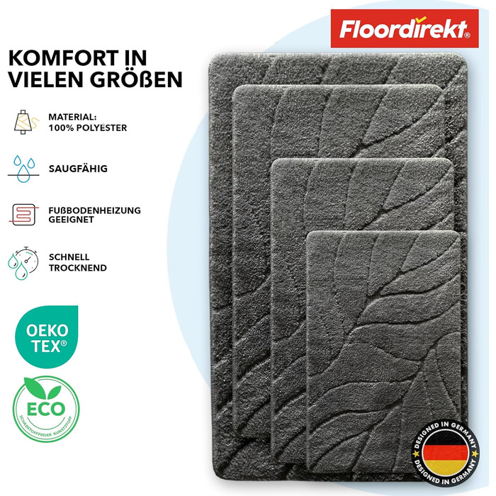 Килимок для ванної Floordirekt - Надзвичайно пухнастий та швидковисихаючий - Килимок для ванної кімнати з нековзною основою - Килимок для ванної Килимок для душу (Maris) (Темно-сірий, 60 x 120 см) 60 x 120 см (Прямокутний) Темно-сірий