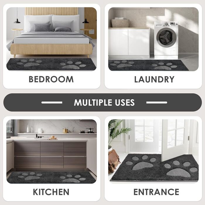 Килимок для бруду, що миється, 50 x 80 см, килимок для прихожих, абсорбуючий килимок для прихожих, нековзний килимок для очищення, водонепроникний килимок для собак, вхід, мокрі лапи, темно-вугільний 50 x 80 см (прямокутний)