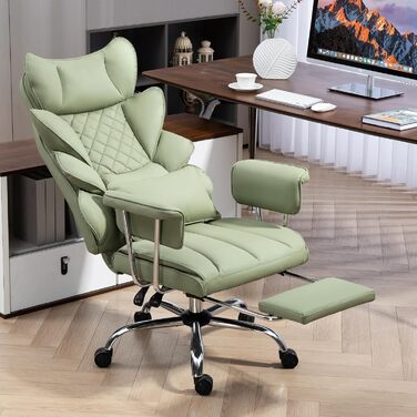 Офісне крісло 200 кг з підставкою для ніг - Ергономічне ігрове та крісло для керівників з функцією повороту на 360, регульованою спинкою на 90-135 та м&39якими підлокітниками для оптимального комфорту (Звичайне, Зелене) Зелене Звичайне
