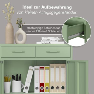 Металевий комод skølm Atria Сервант м&39ятно-зеленого кольору Металева шафа з 2 полицями та 2 шухлядами Багатоцільова шафа Промислова висока комод Шафа для зберігання/Шафа для коридору Гнучкі полиці, м&39ятно-зелений з шухлядами