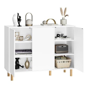 Комод FirFurd, сервант, біла кухонна шафа з 3 дверцятами, дизайн без ручок, регульовані полиці, 107x40x80 см (ШxГxВ)