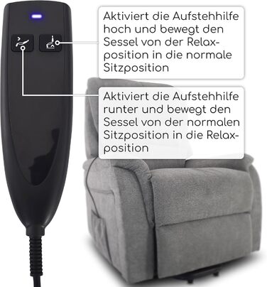 Крісло під телевізор Raburg з підйомником, електричне відкидне крісло з 1 двигуном та пультом дистанційного керування, безступінчасте регулювання, комфортна піна та пружинна основа з кишенькового блоку, мікрофібра, 120 кг Janik Сіра мікрофібра