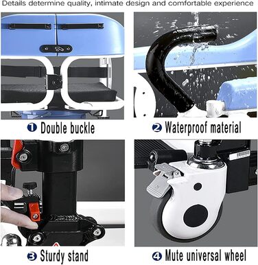 Портативний інвалідний візок для домашнього транспортування, підйомник для пацієнтів, крісло для душу 4-в-1 Transferlift з розділеним сидінням на 180 - легка розкладна тумбочка та туалетне крісло для людей похилого віку з