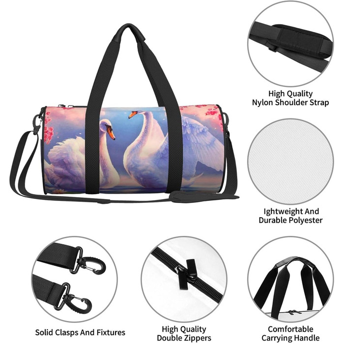 Спортивна сумка, дорожня сумка, біла з принтом рожевих квітів сакури, сумка для подорожей на ніч, чорна, універсальний розмір