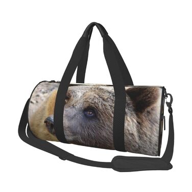 Спортивна сумка, дорожня сумка, з принтом ведмедя, сумка для подорожей на вихідні, чорна, універсальний розмір