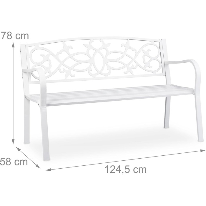 Садова лавка Relaxdays, ностальгічна, 2-місна, стійка до погодних умов, чавун і сталь, лавка преміум-класу, HBD 78x124.5x58 см, біла
