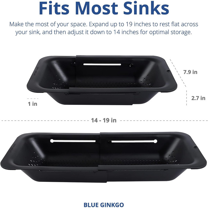 Кошик для сита BLUE GINKGO над раковиною миття овочів та фруктів, злив вареної локшини висувна шухляда кухонне приладдя (20 Вт x 3