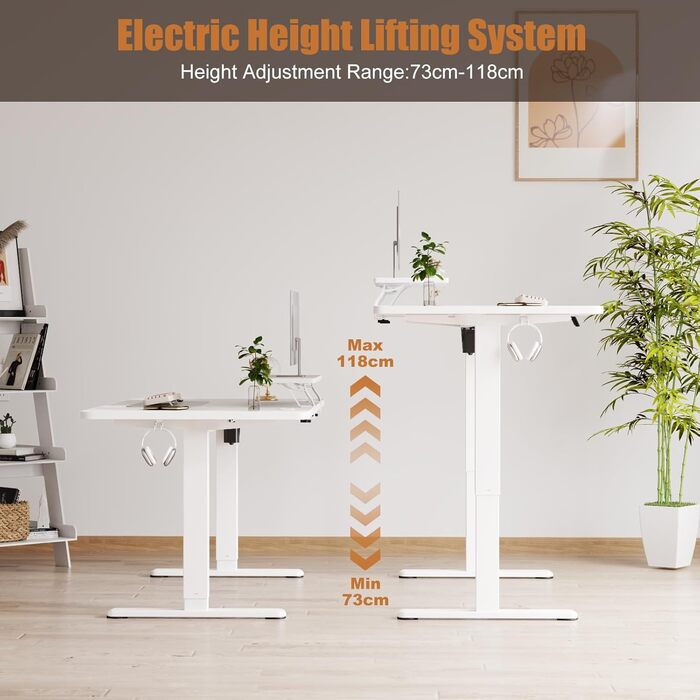 Стіл з регульованою висотою та підставкою для монітора 160 x 70 см, стіл з електричним регулюванням висоти, стіл для роботи сидячи та стоячи, комп&39ютерний стіл, стіл з регульованою висотою для роботи стоячи, білий 160x70 см