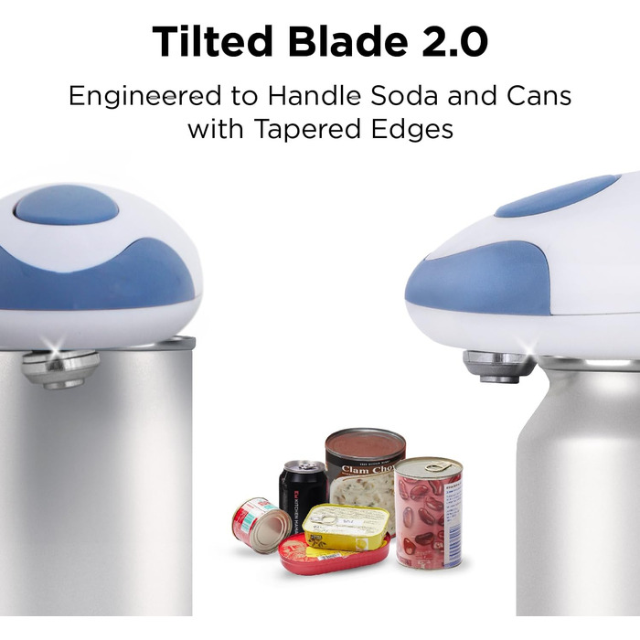 Електричний консервний нож Kitchen Mama V2 - Покращене лезо відкриває будь-яку форму банки, консервний ніж без гострих країв, гігієнічний, компактний та акумуляторний - Blue Grey