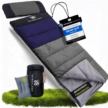 Спальний мішок SkinWalker Маленький розмір, висота до 1,70 м 3-4 сезони зі знімним флісом подушка від -18C до 15C Зимовий Літній спальний мішок-ковдра для кемпінгу, молодіжний, синьо-сірий