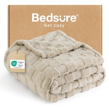 Плед BEDSURE з плюшу з флісу та вовни, плед для дивана, покривало з шаховим візерунком, м&39які теплі картаті пледи для декору кімнати, вітальня та м&39які пледи, світло-коричневий, 150 x 200 см 150 x 200 см 01-світло-коричневий