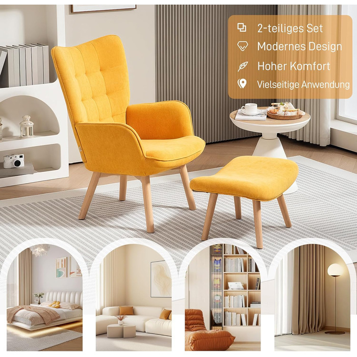 Крісло HOMCOM з підніжкою та підставкою, крісло для відпочинку з вельветовим ефектом, сучасне крісло-реклайнер, крісло, крісло для читання для вітальні, спальні, помаранчеве, 72Д x 80Ш x 101В см