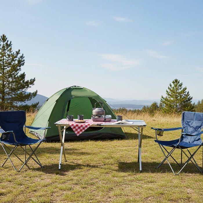 Алюмінієвий кемпінговий стіл CampFeuer для 4 осіб 140 x 70 x 70 см Складаний, розкладний та регульований по висоті Алюмінієвий розкладний стіл, згортається стіл для кемпінгу, саду та патіо