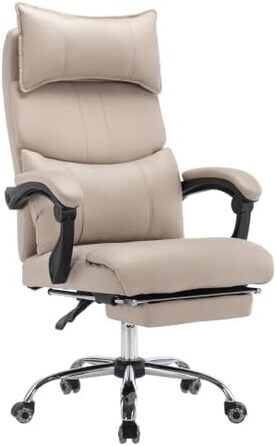 Офісне крісло з вантажопідйомністю 150 кг та 4D підлокітниками крісло керівника з дихаючої штучної шкіри, регульоване по висоті з підголівником та синхронним механізмом, бежевий/графітовий колір для домашнього офісу