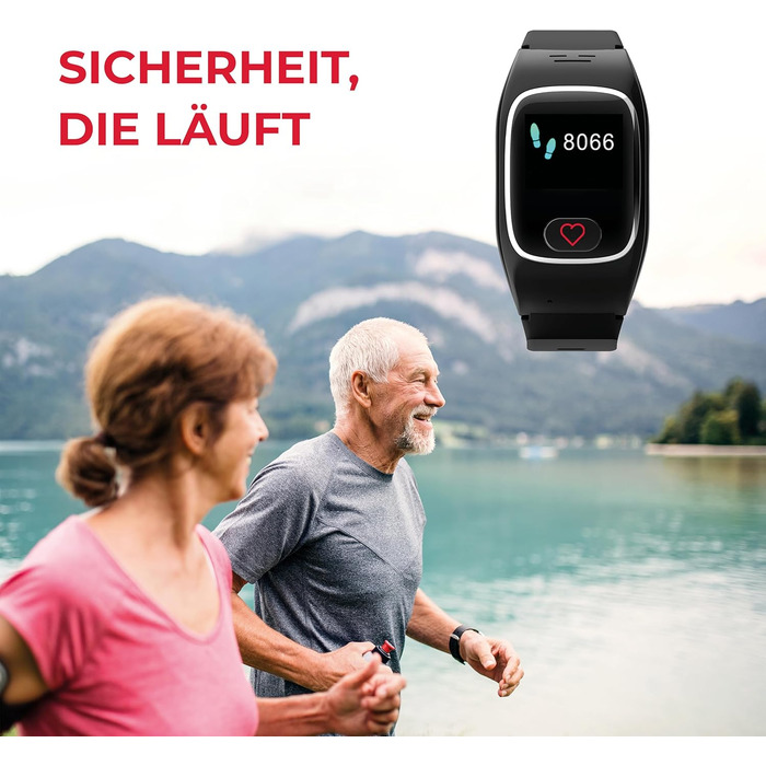 Годинник James B8 для екстрених випадків та безпеки для людей похилого віку GPS, виявлення падіння, кнопка SOS, монітор серцевого ритму, функції для здоров&39я, сімейний додаток, гучний будильник чорний/білий вкл. SIM-картку та 2 місяці безкоштовного тари