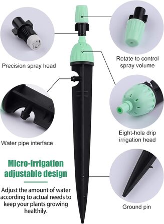 Крапельниця для зрошення Kalolary, 20 шт. Крапельниця для поливу Крапельний струмінь Регульований на 360 градусів водяний струмінь Крапельниця 2-в-1 для системи крапельного зрошення (зелений) Світло-зелений